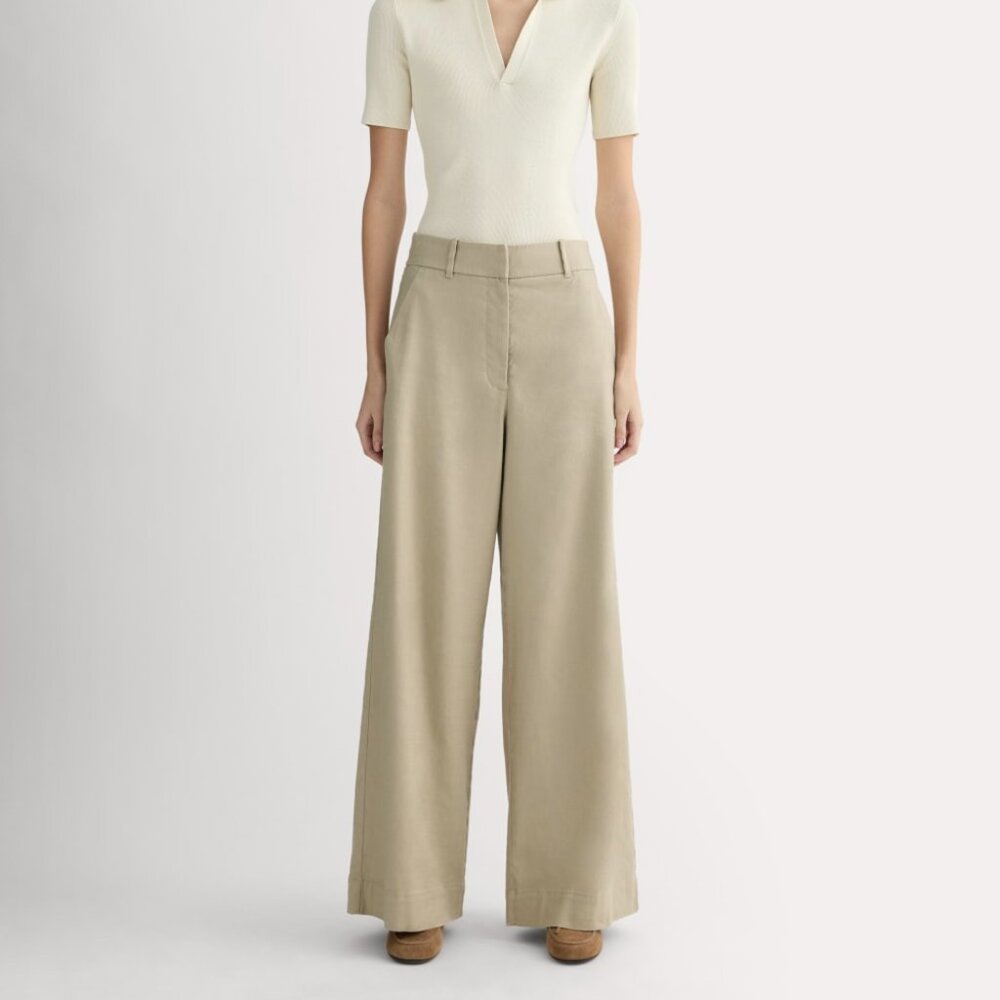 Everlane Women's Wide-Leg Pant Stretch Linen Trousers in Khaki Size 4 NEW NWT